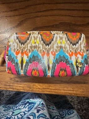 Stephanie Johnson Floral Coin Pouch with Turquoise Lining and Hot Pink Zipper
